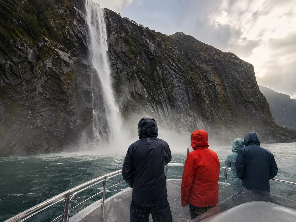 The outdoor deck of a Milford Sound cruise boat